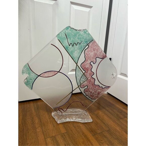 Signed Vintage crackled Abstract Acrylic Sculpture - Picture 1 of 12